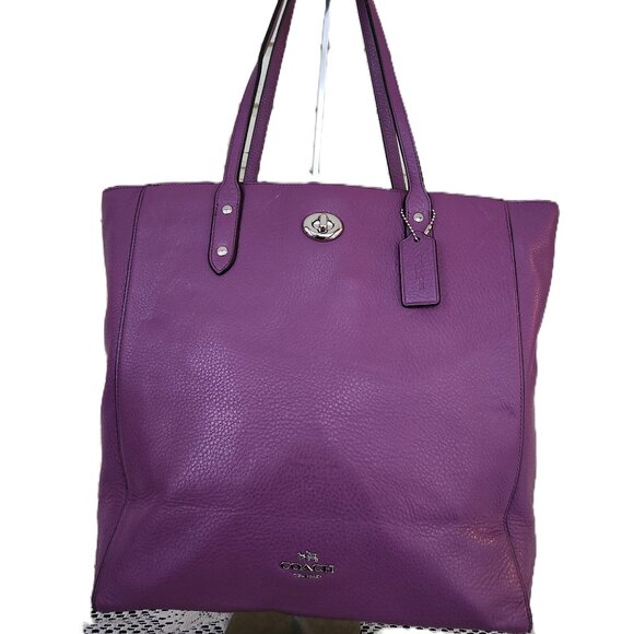 Nwt Coach Town Leather Purple Tote Bag Purse - Picture 2 of 8
